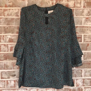 Grace & Emma Leopard Print Double Bell Sleeve Top